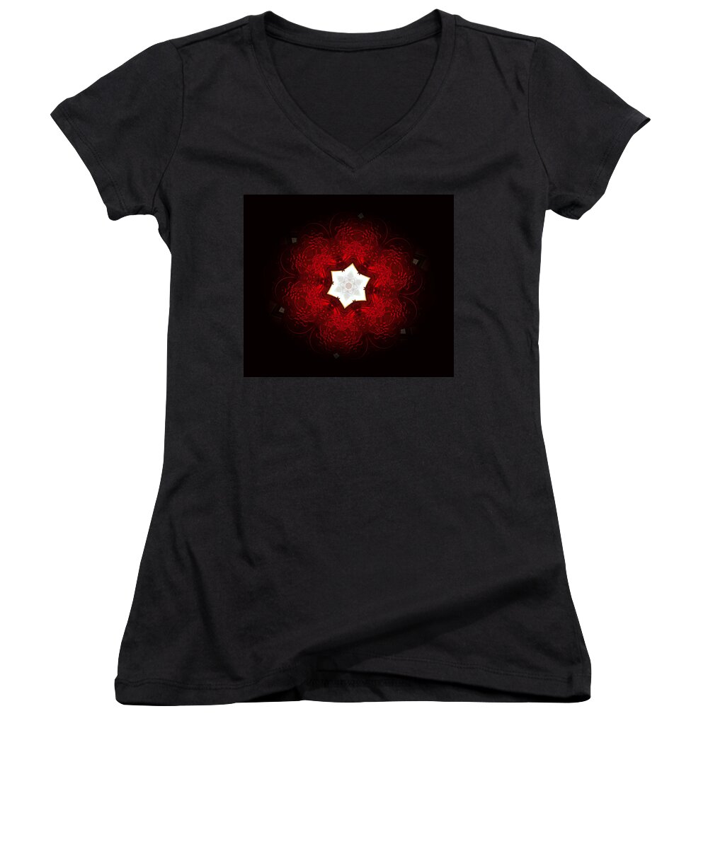 Fractal Women's V-Neck featuring the digital art Candy Apple Red by Danielle R T Haney