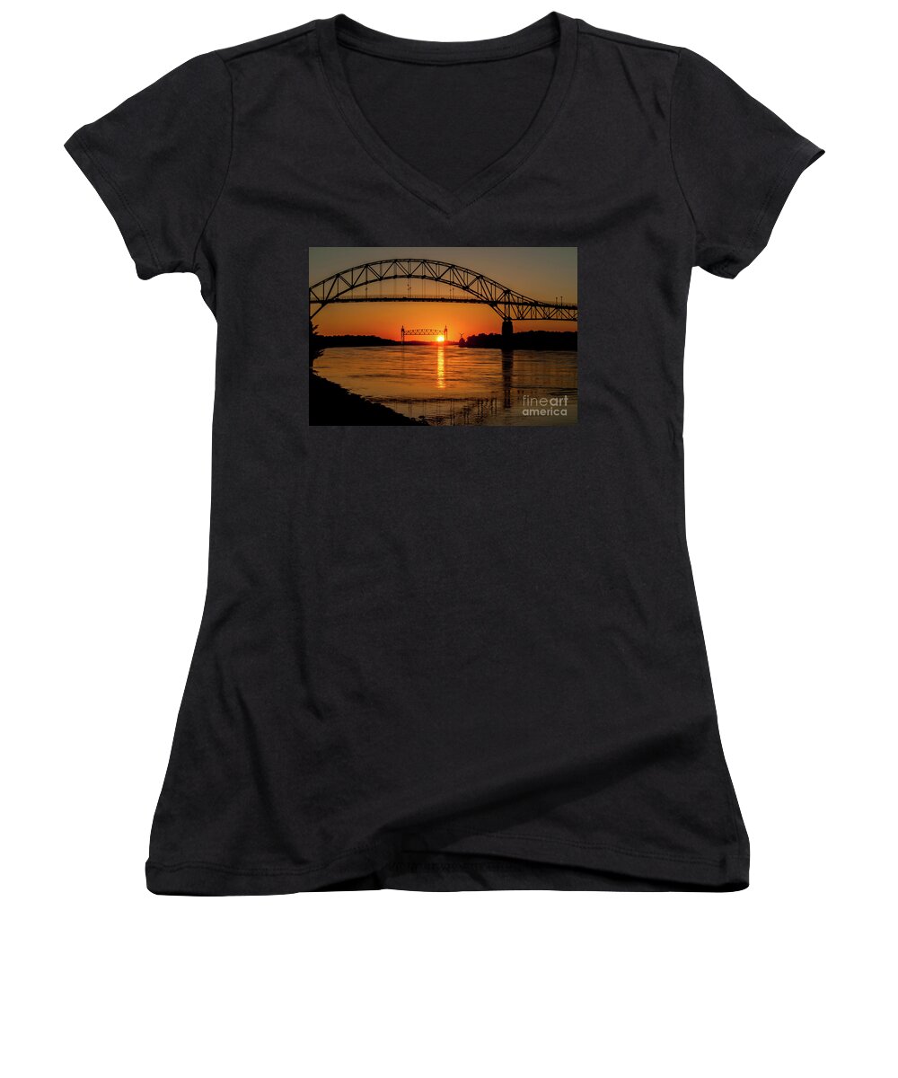Cape Cod Women's V-Neck featuring the photograph Cape Cod Canal Sunset by Michael James