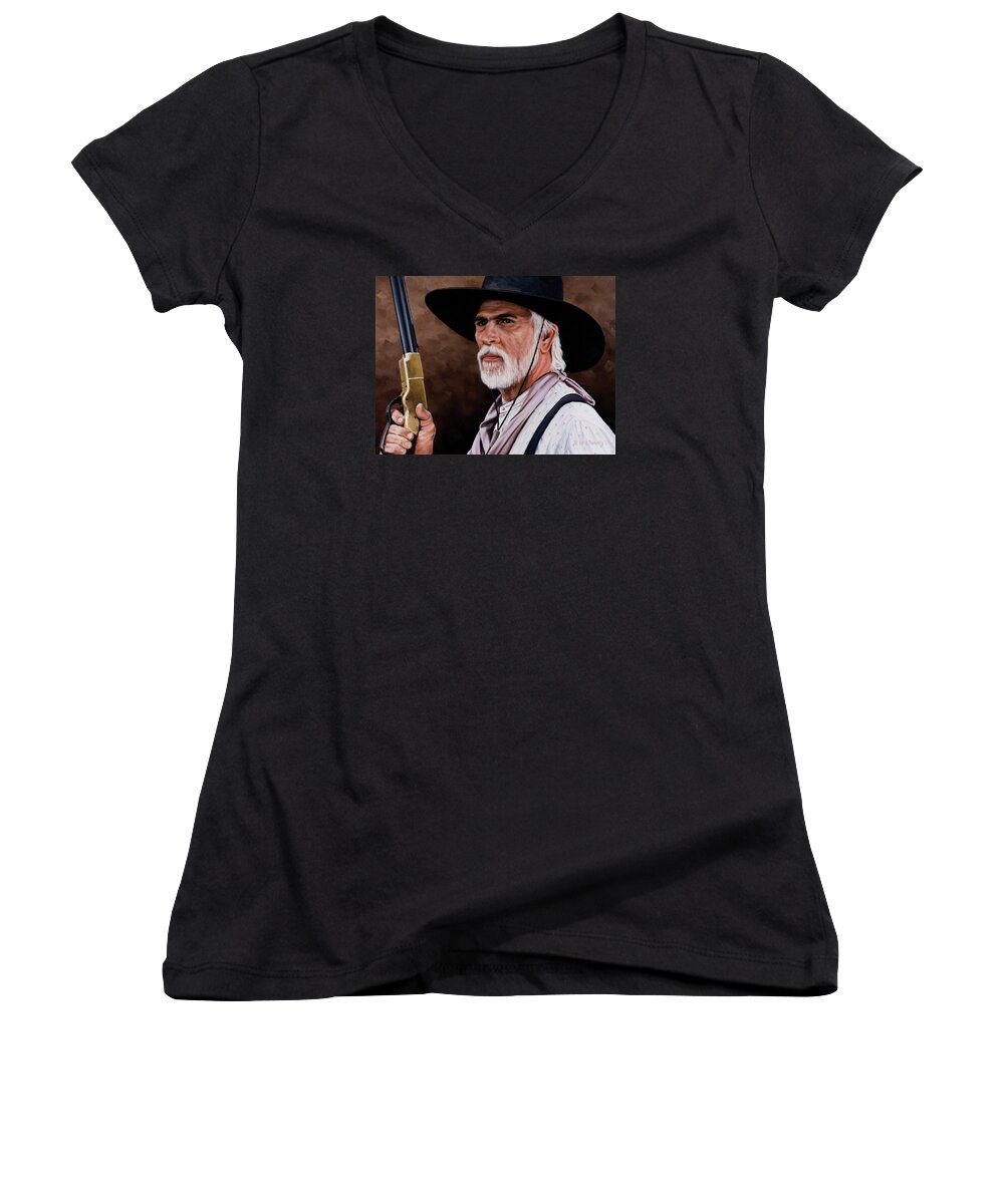Lonesome Dove Women's V-Neck featuring the painting Captain Woodrow F Call by Rick McKinney