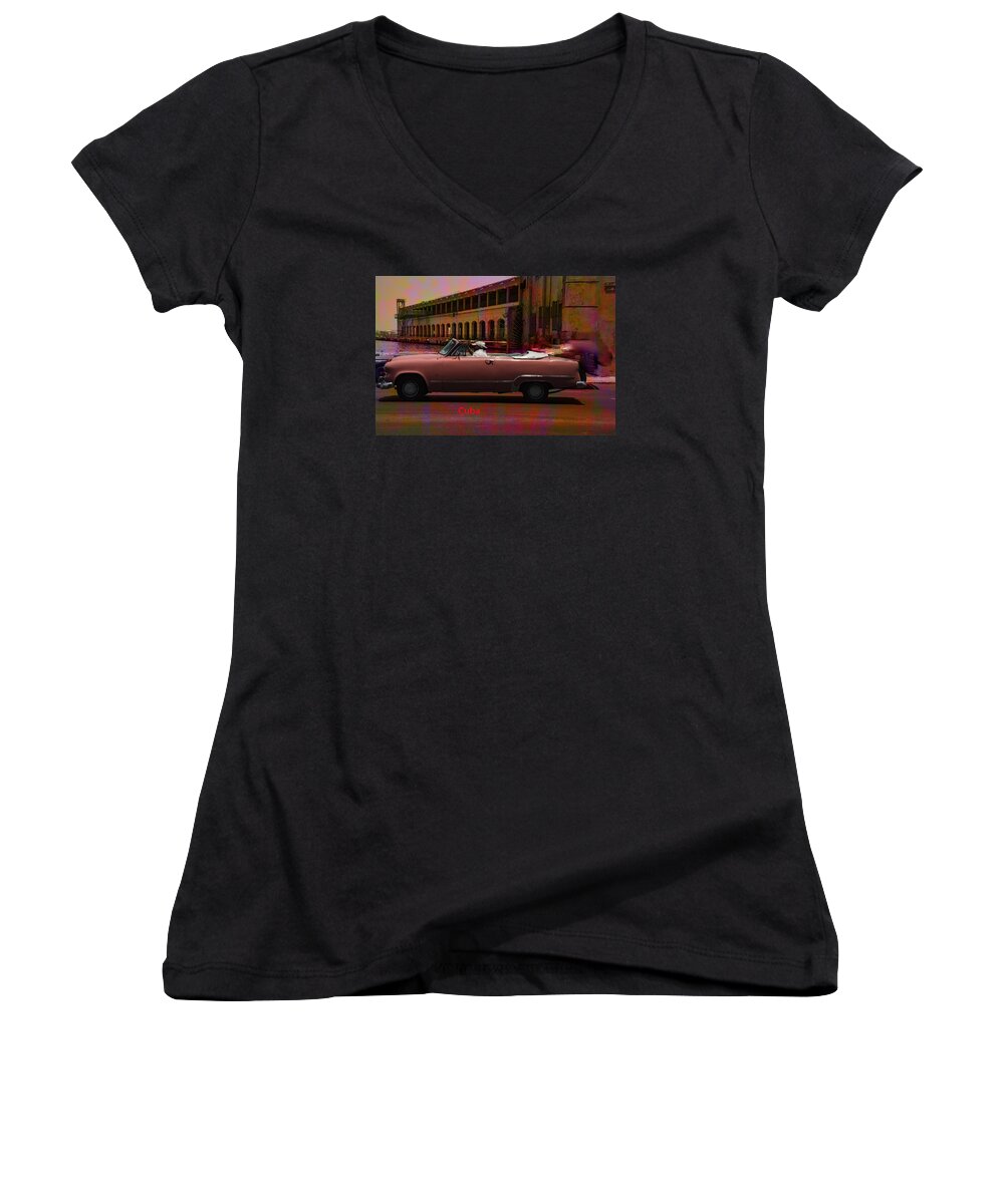 Cuba Women's V-Neck featuring the photograph Cars Of Cuba by Will Burlingham