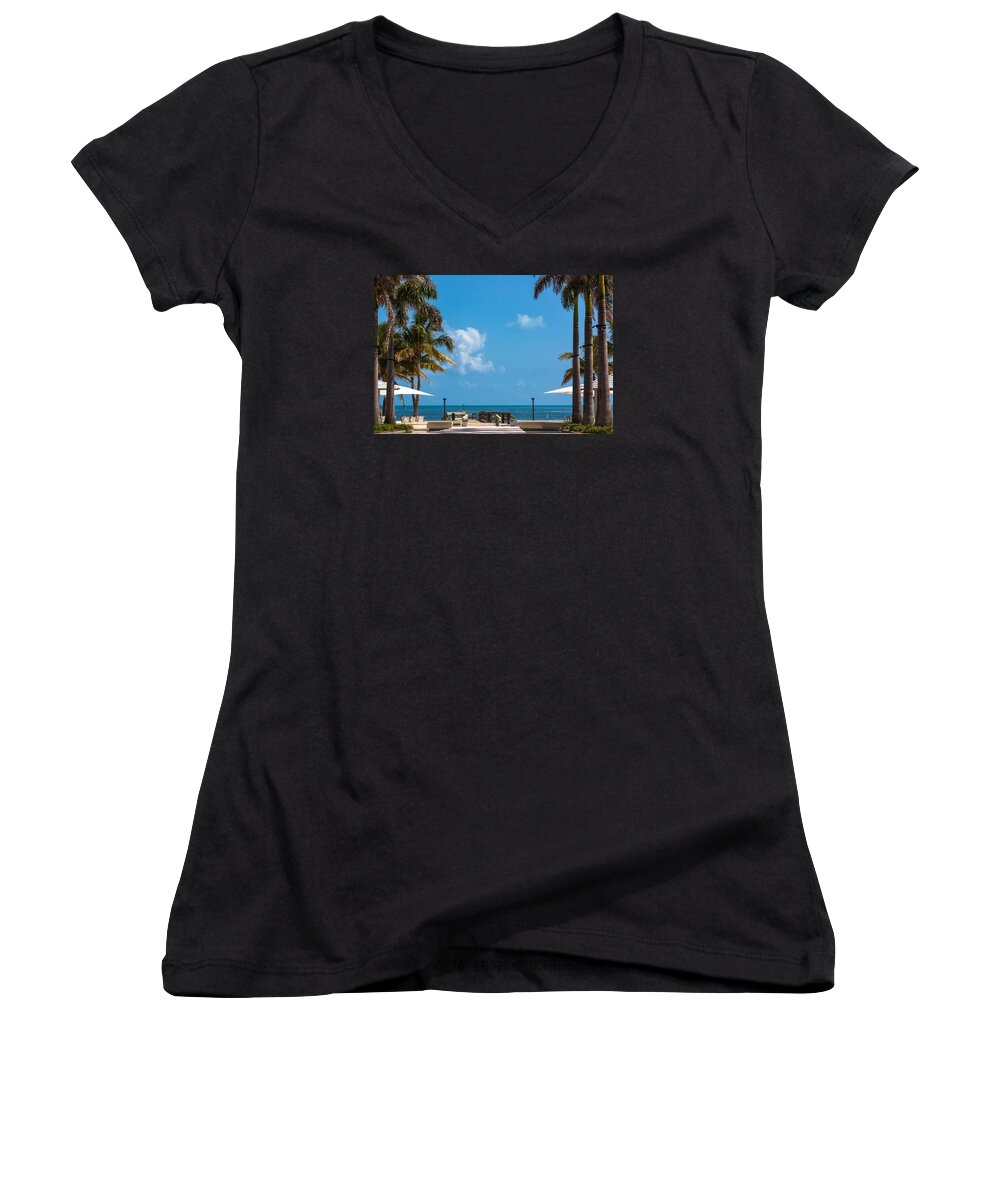 Appealing Women's V-Neck featuring the photograph Casa Marina Ocean View by Ed Gleichman