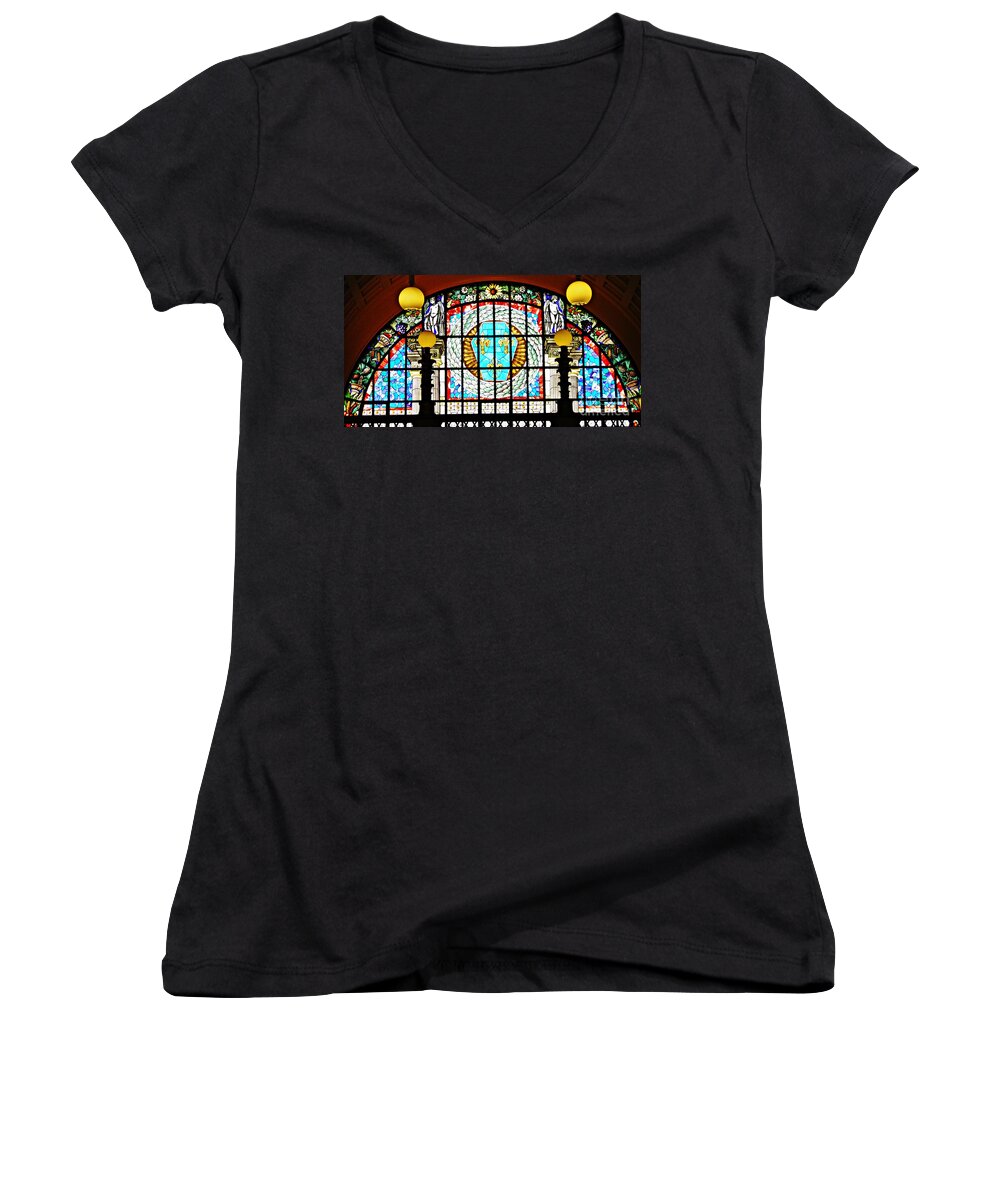 Window Women's V-Neck featuring the photograph Casino Stained Glass by Sarah Loft