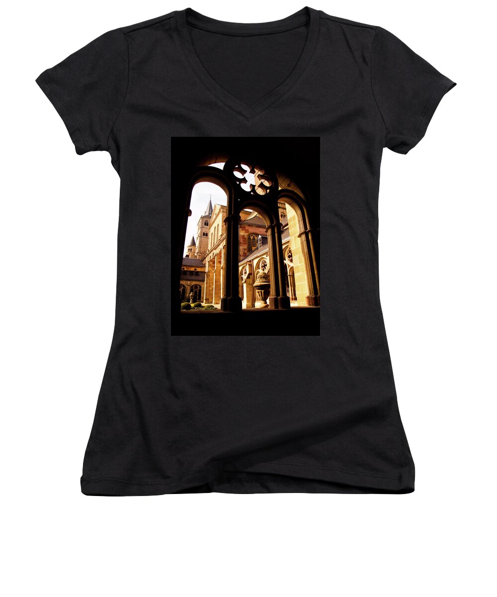 Architecture Women's V-Neck featuring the photograph Cathedral of Trier Window by Steven Myers