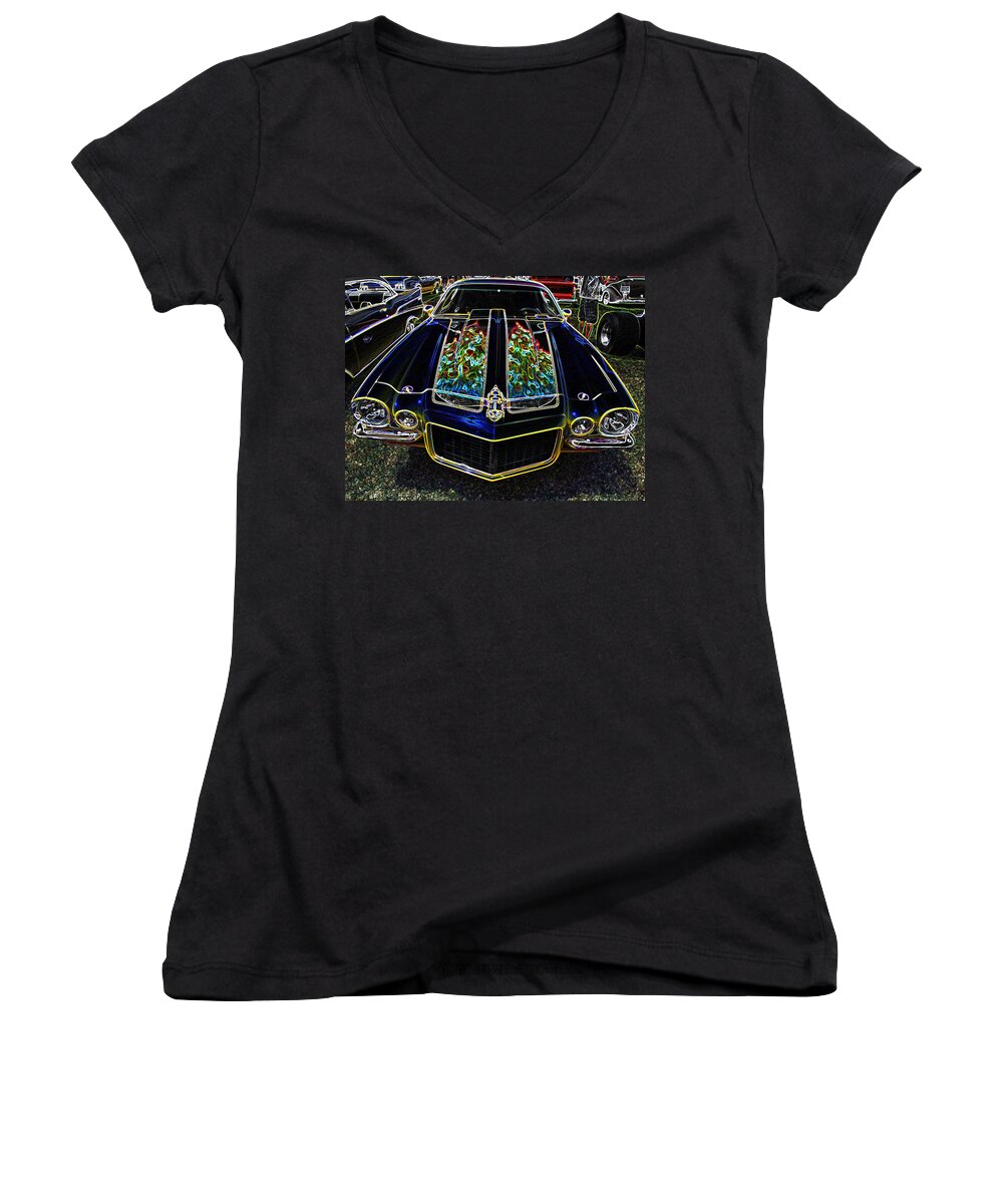 Car Women's V-Neck featuring the digital art Charged Up Camaro by Teri Schuster