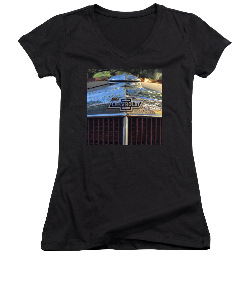 Classic Car Women's V-Neck featuring the photograph Classic Chevy Chrome by Eugene Evon