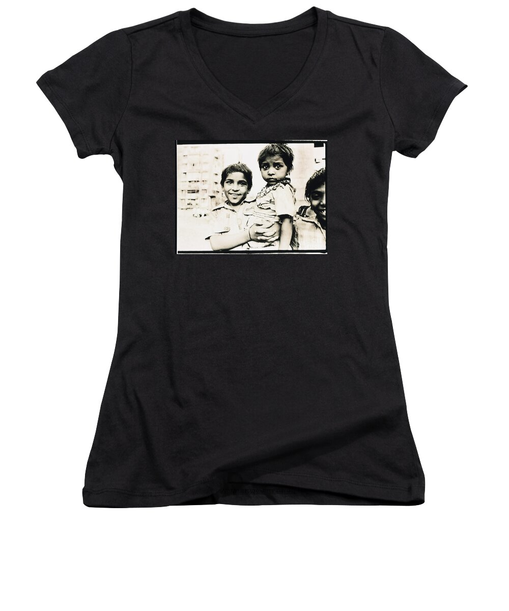 Hope Women's V-Neck featuring the photograph Of Hope and Fear, Children in Mexico by Wernher Krutein