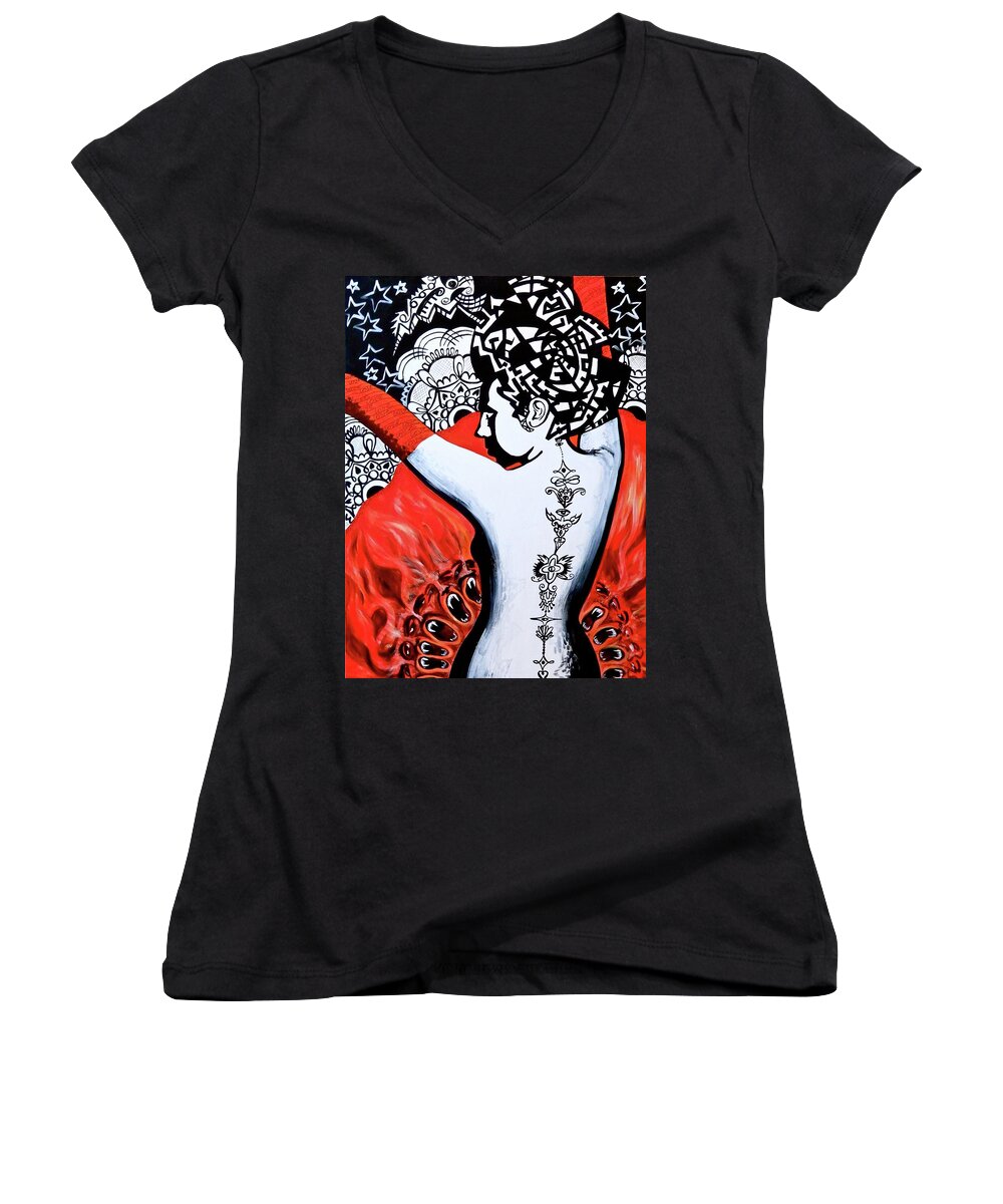 Woman Women's V-Neck featuring the painting Choir by Yelena Tylkina