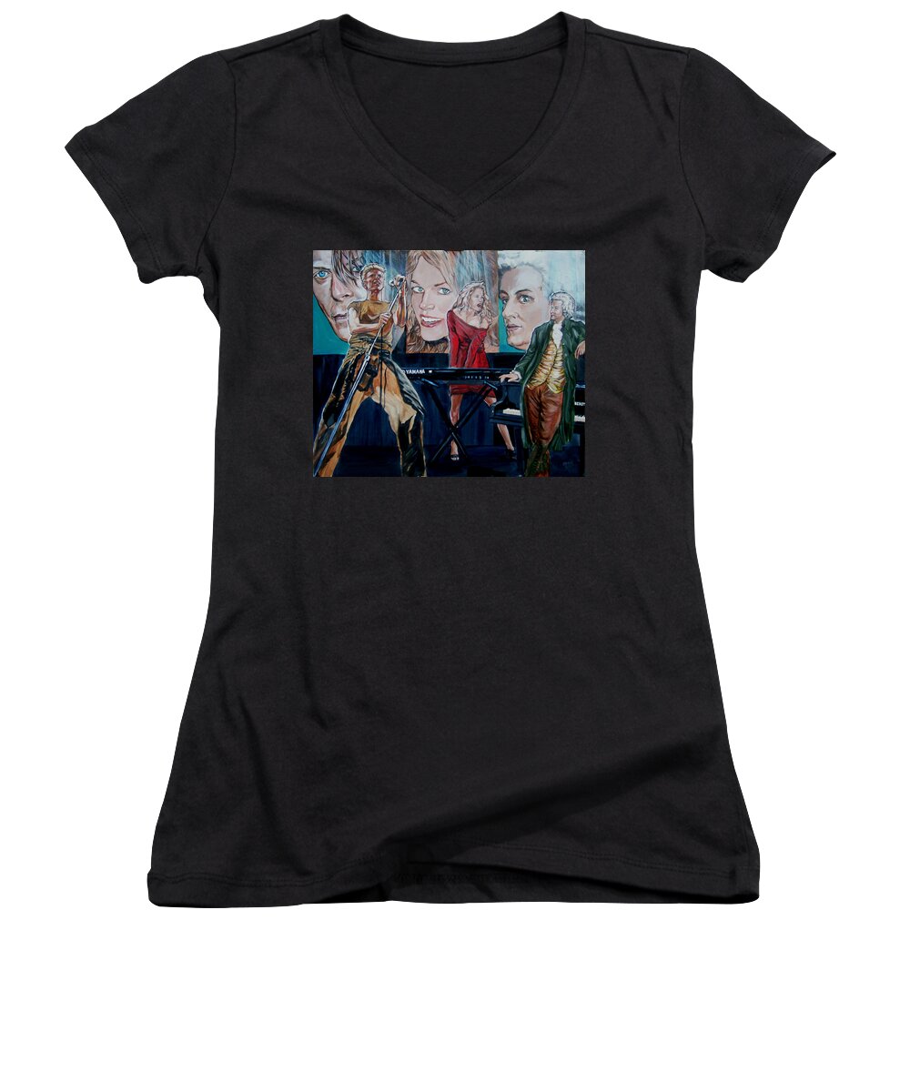 Christine Anderson Women's V-Neck featuring the painting Christine Anderson Concert Fantasy by Bryan Bustard