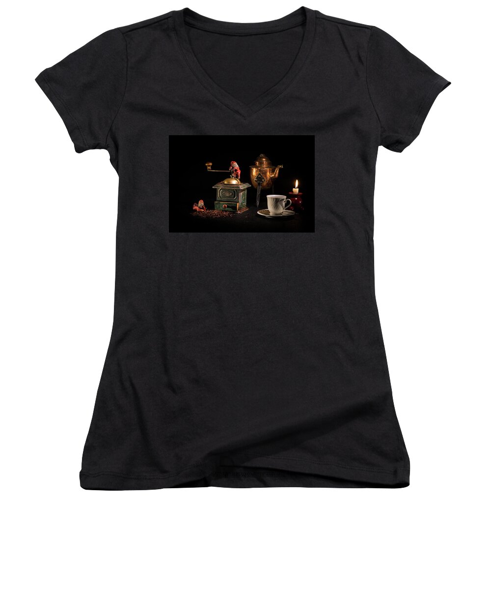 Candlelight Women's V-Neck featuring the photograph Christmas Coffee-time by Torbjorn Swenelius
