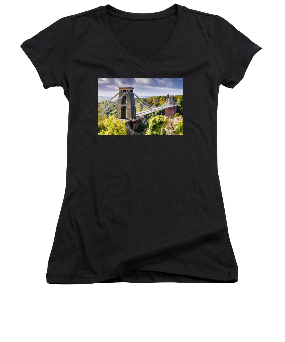 Suspension Bridge Women's V-Neck featuring the photograph Clifton Suspension Bridge by Colin Rayner