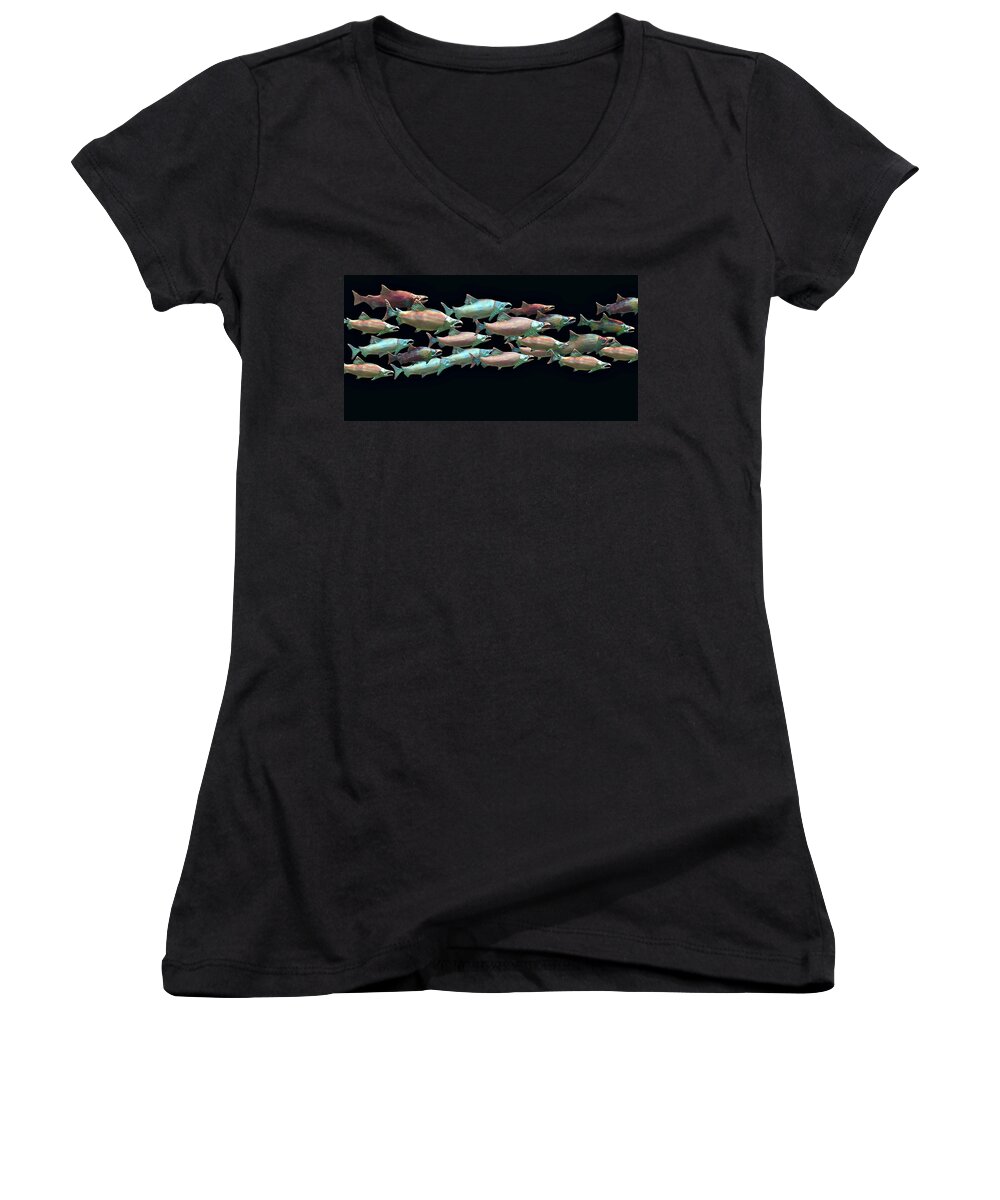 Salmon Women's V-Neck featuring the photograph Coho Migration by Jeff Burgess