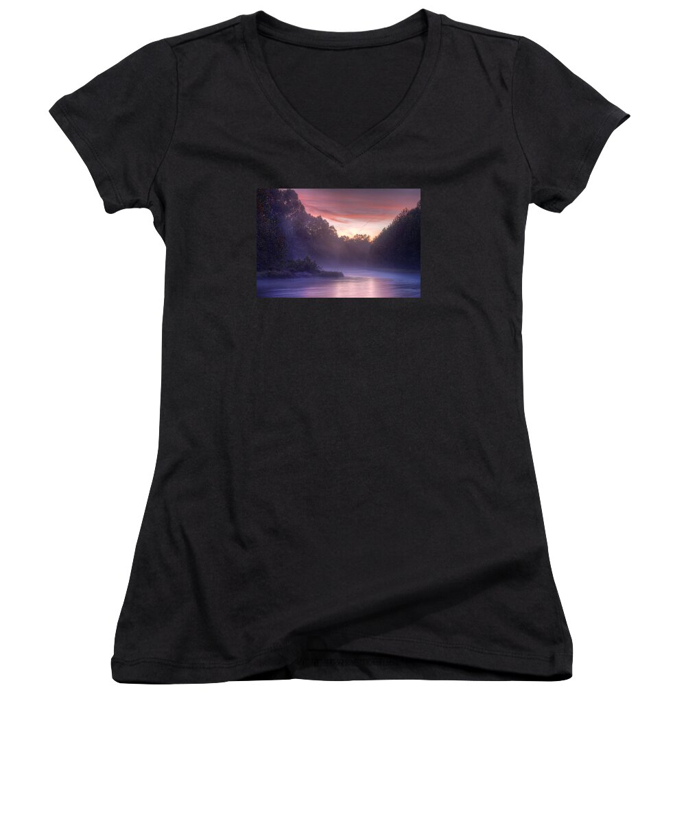 2015 Women's V-Neck featuring the photograph Cold Blue Mist by Robert Charity