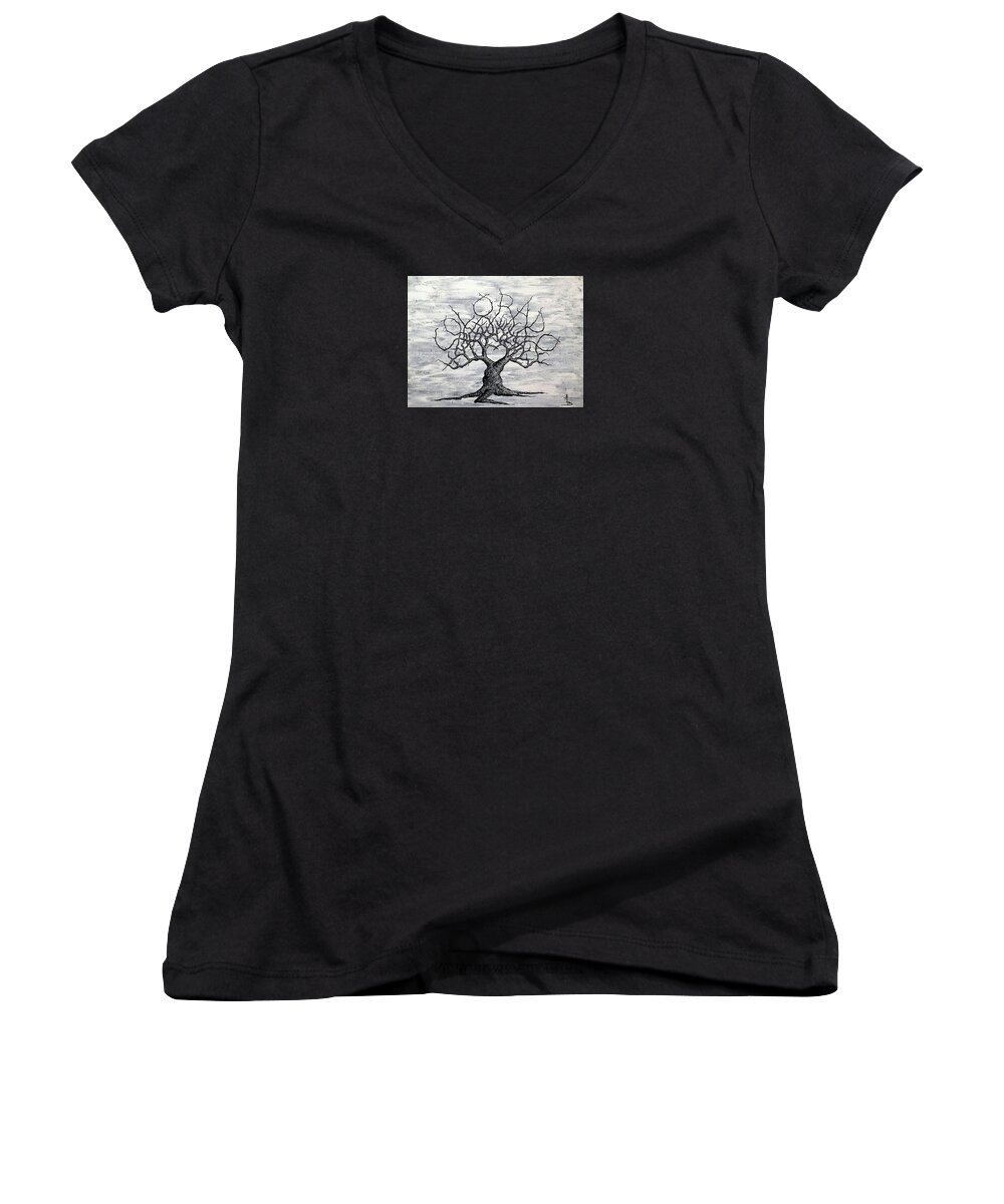 Colorado Women's V-Neck featuring the drawing Colorado Love Tree Blk/Wht by Aaron Bombalicki