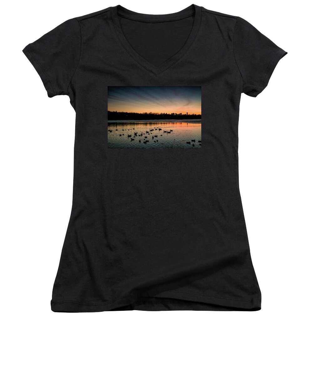 Ducks Women's V-Neck featuring the photograph Community Pool 2 by Monte Arnold