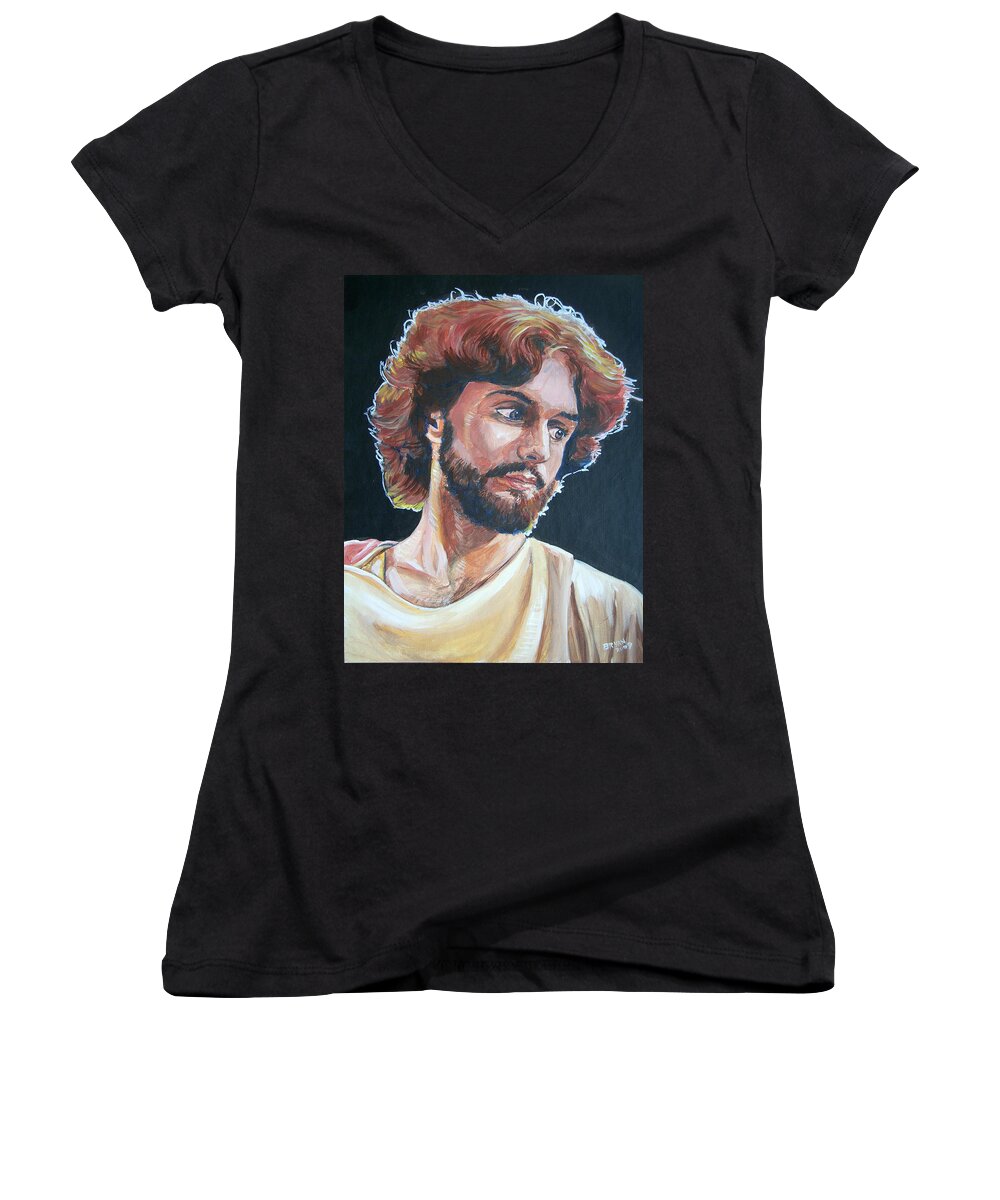 Jesus Christ Women's V-Neck featuring the painting Compassionate Christ by Bryan Bustard
