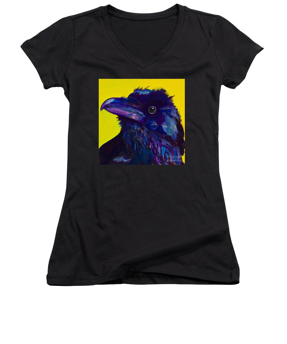 Bird Women's V-Neck featuring the painting Corvus by Pat Saunders-White