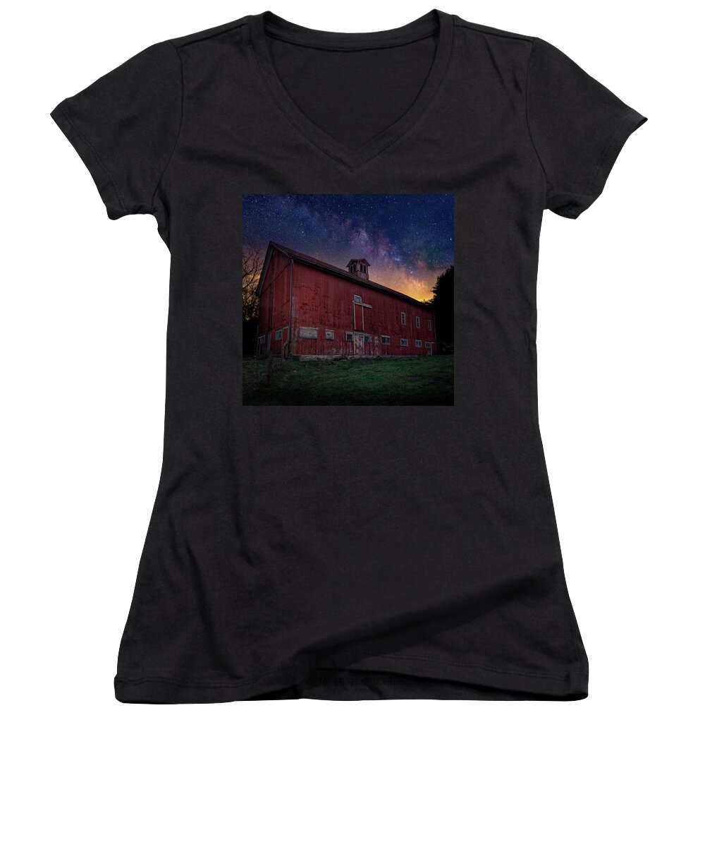Square Women's V-Neck featuring the photograph Cosmic Barn Square by Bill Wakeley