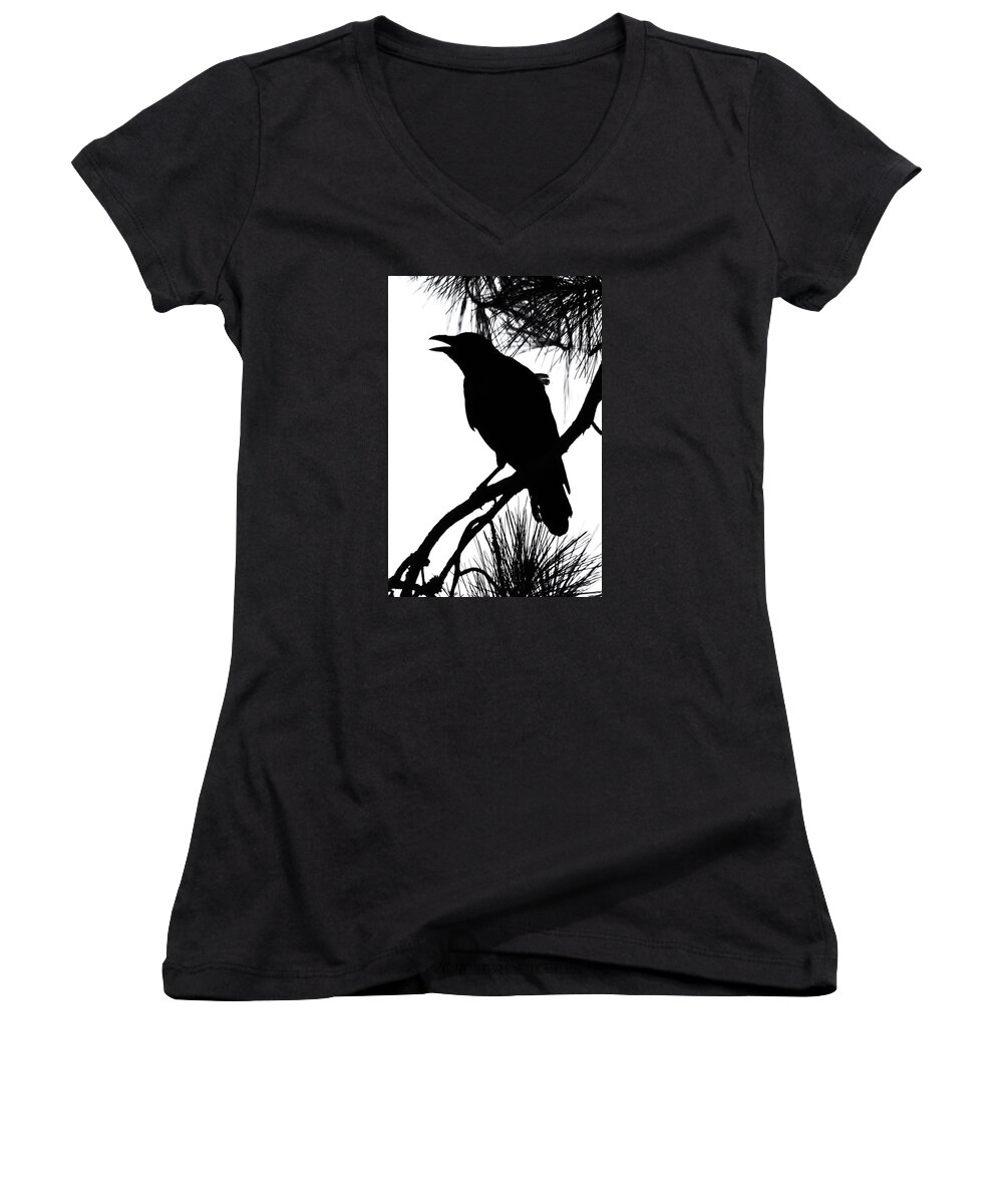  Common Crow Women's V-Neck featuring the photograph Crow Silhouette by Patricia Schaefer