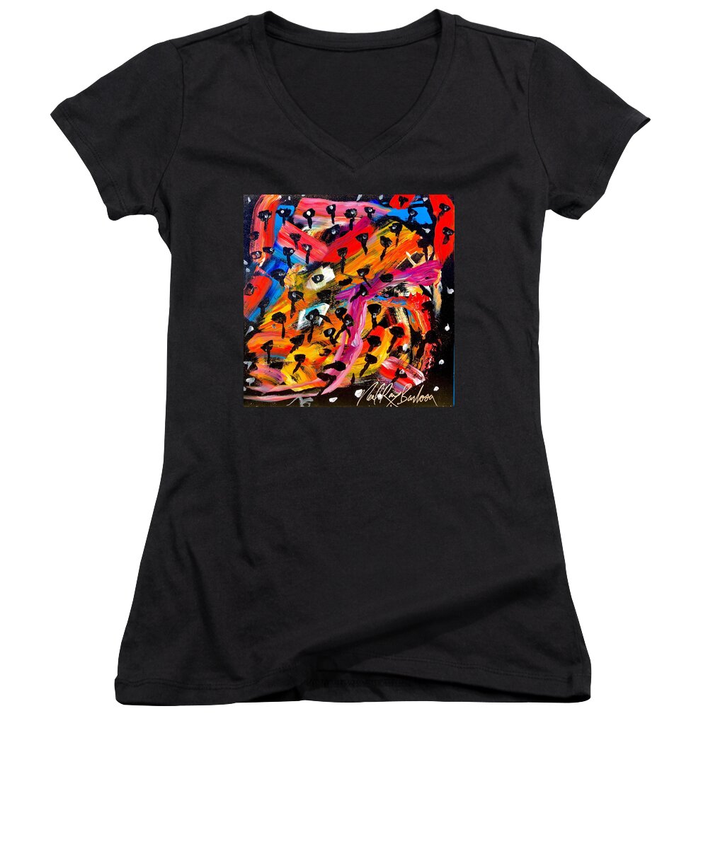 Abstract Women's V-Neck featuring the painting Dancing car keys by Neal Barbosa