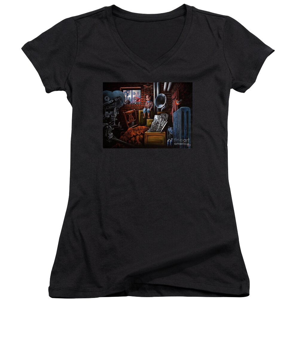 Howdy Doody Women's V-Neck featuring the painting Dark Exile by Michael Frank