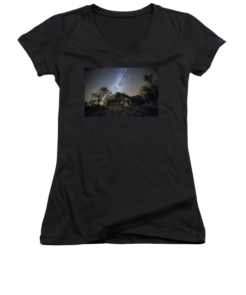 Trees Women's V-Neck featuring the photograph dARK pLACES by Aaron J Groen