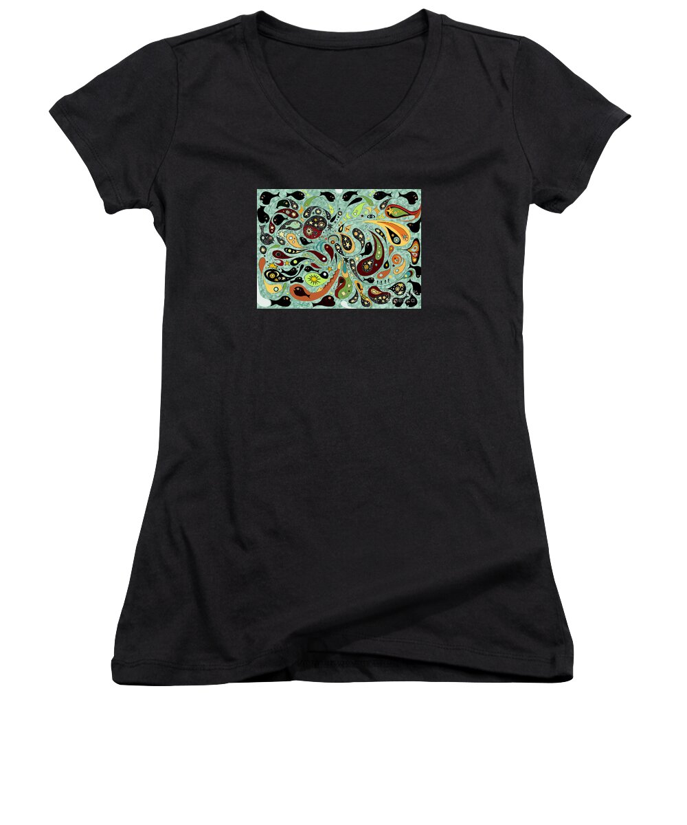 Star Women's V-Neck featuring the digital art Dark Star Swims Among the Fishes by Carol Jacobs