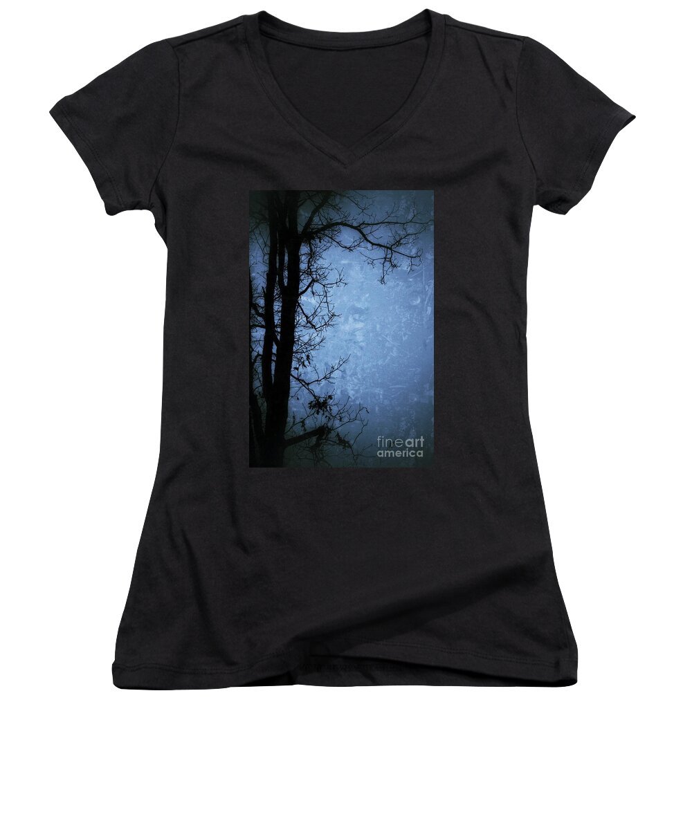 Tree Women's V-Neck featuring the photograph Dark Tree Silhouette by Jason Nicholas