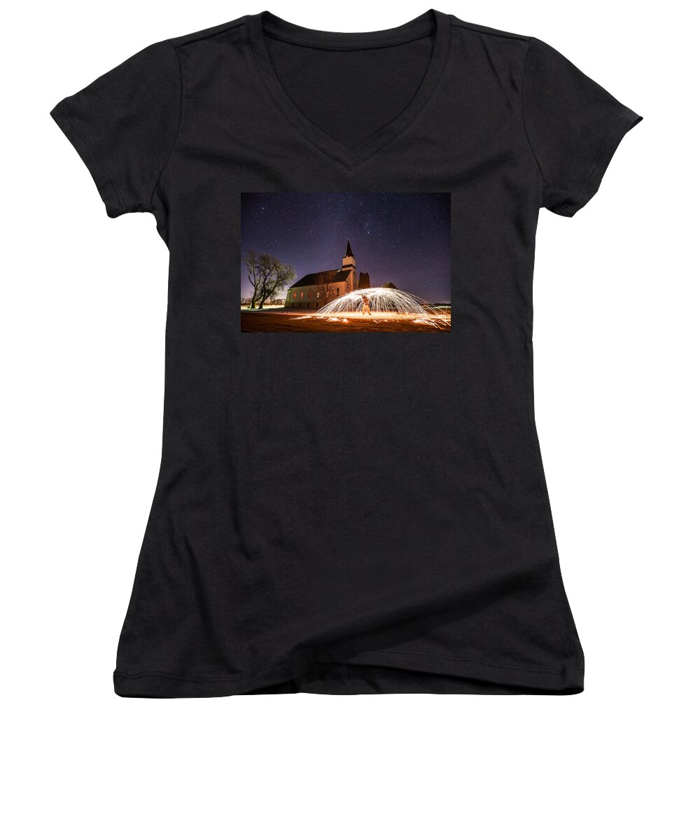Darkness Women's V-Neck featuring the photograph Darkness and Light by Aaron J Groen