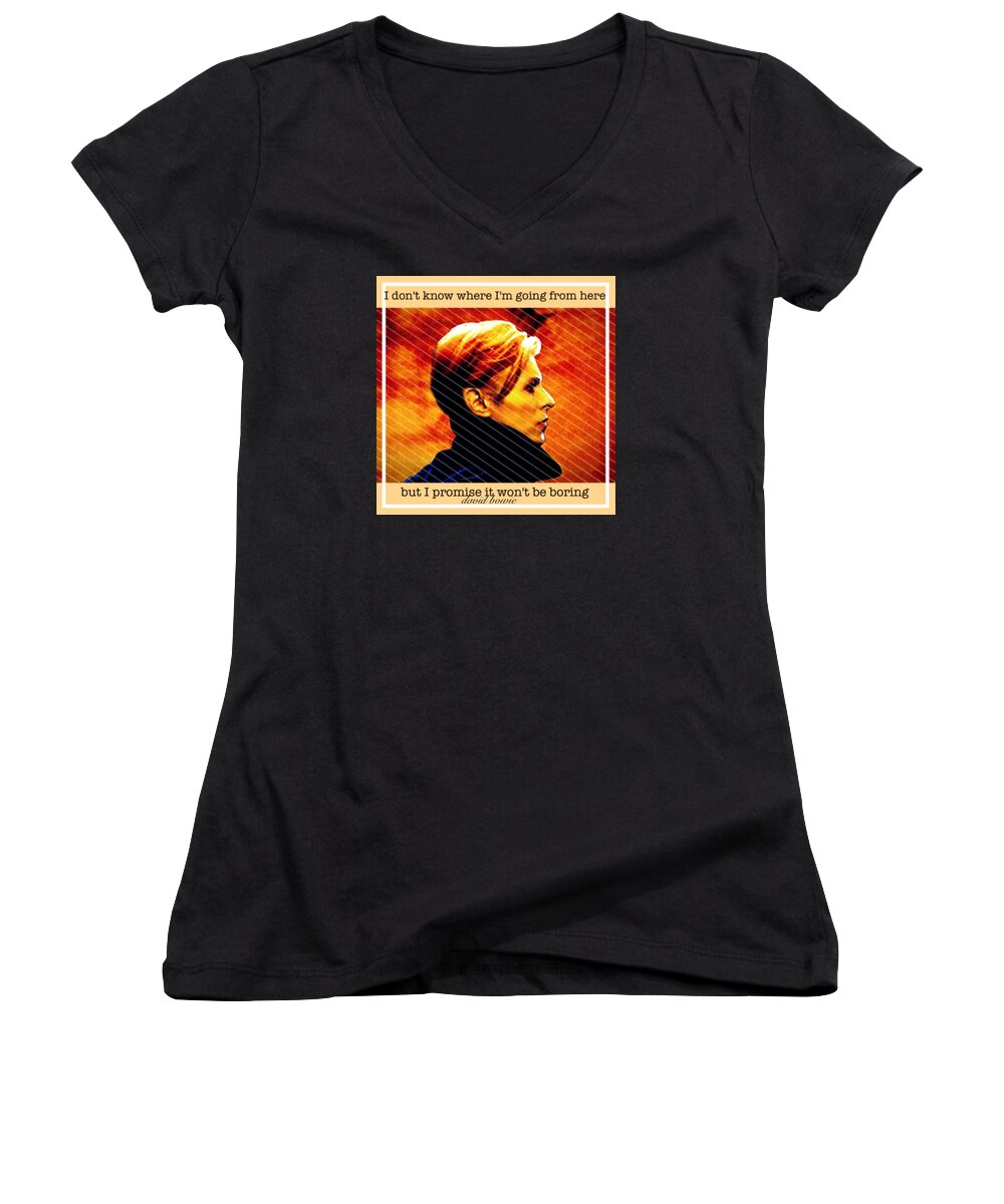 David Bowie Women's V-Neck featuring the photograph David Bowie by Laura M Corbin
