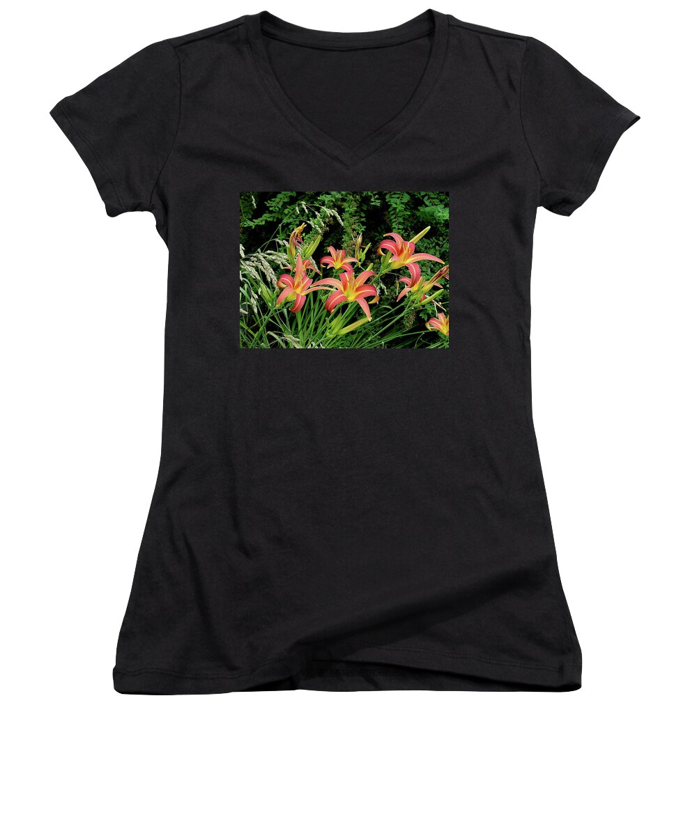 Photo Women's V-Neck featuring the photograph Daylily Grouping by Shirley Heyn