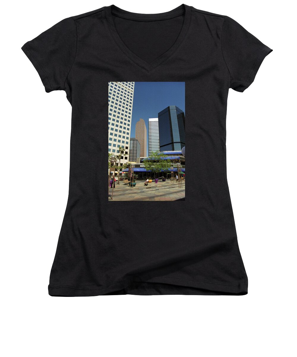 16th Women's V-Neck featuring the photograph Denver Architecture by Frank Romeo