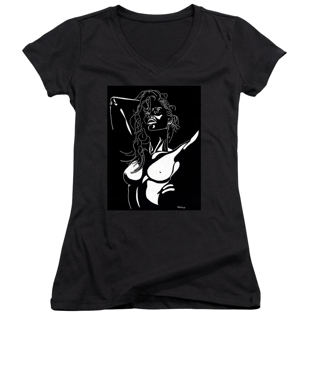  Sex Photographs Women's V-Neck featuring the drawing Desire by Mayhem Mediums