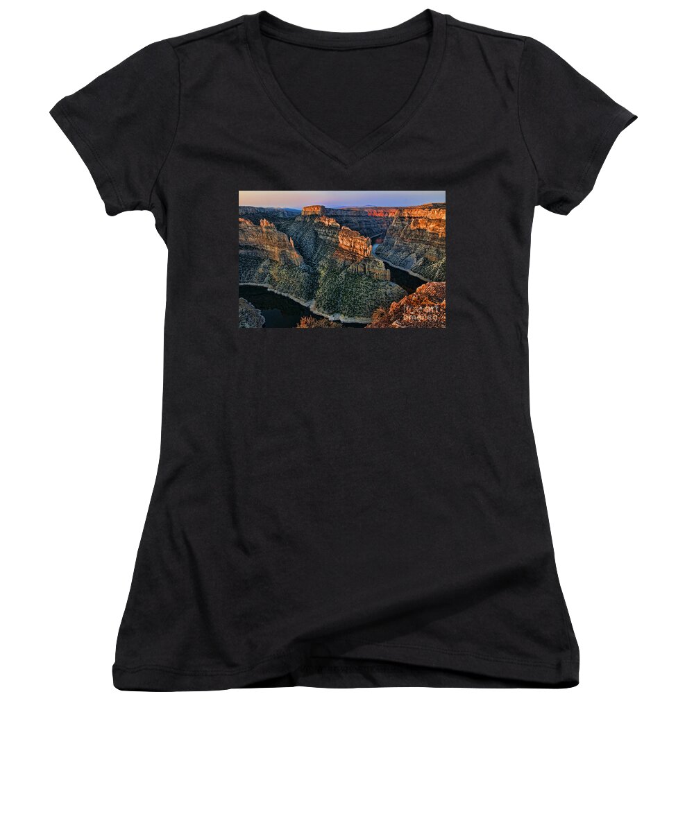 Yellowtail Women's V-Neck featuring the photograph Devils Overlook Big Horn Canyon by Gary Beeler