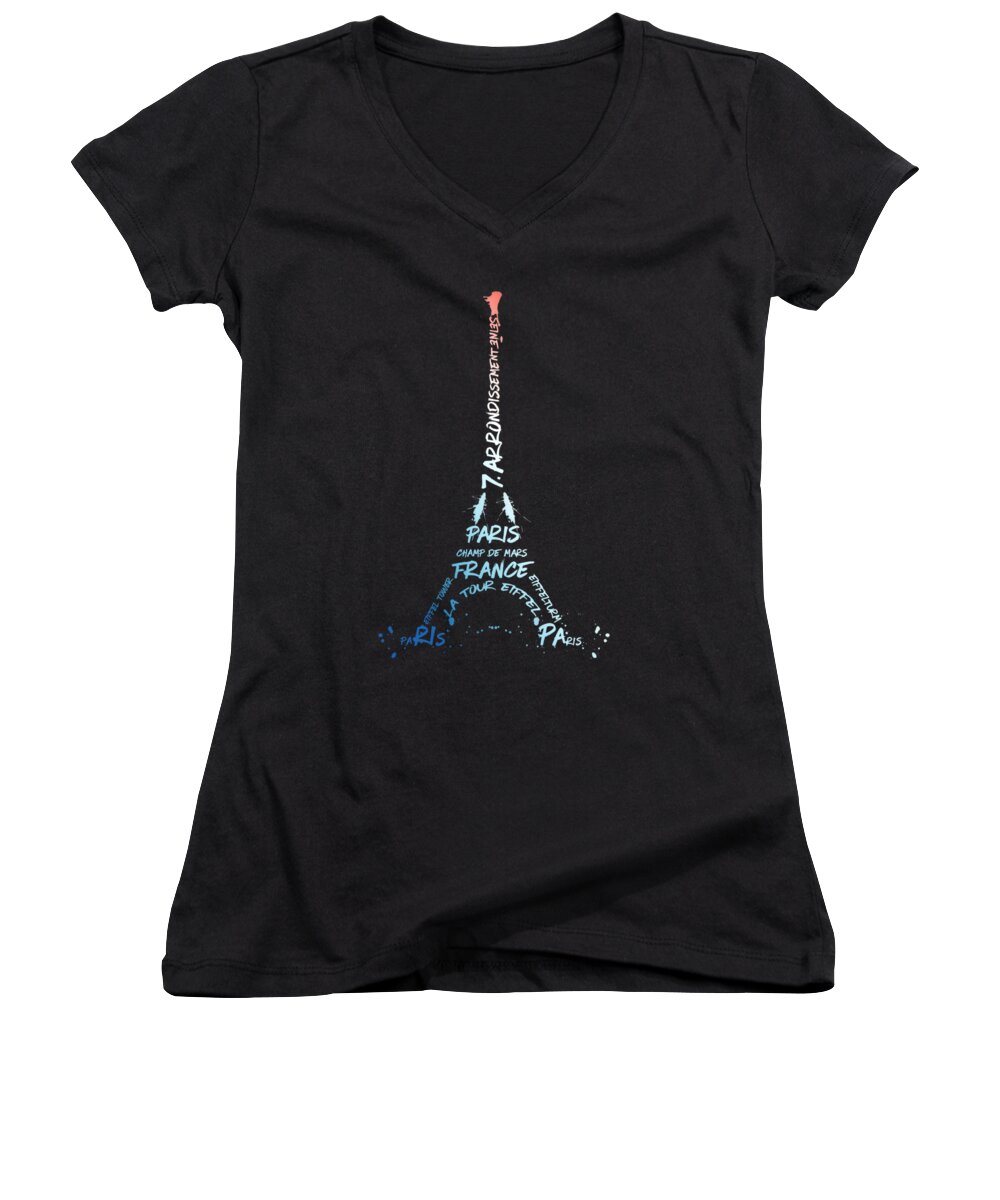 Paris Women's V-Neck featuring the digital art Digital-Art Eiffel Tower National Colours by Melanie Viola