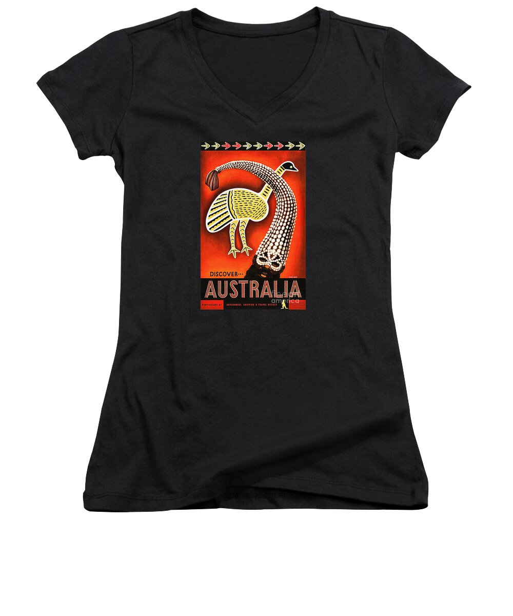 Australia Women's V-Neck featuring the painting Discover Australia - Vintage Travel Poster by Ian Gledhill