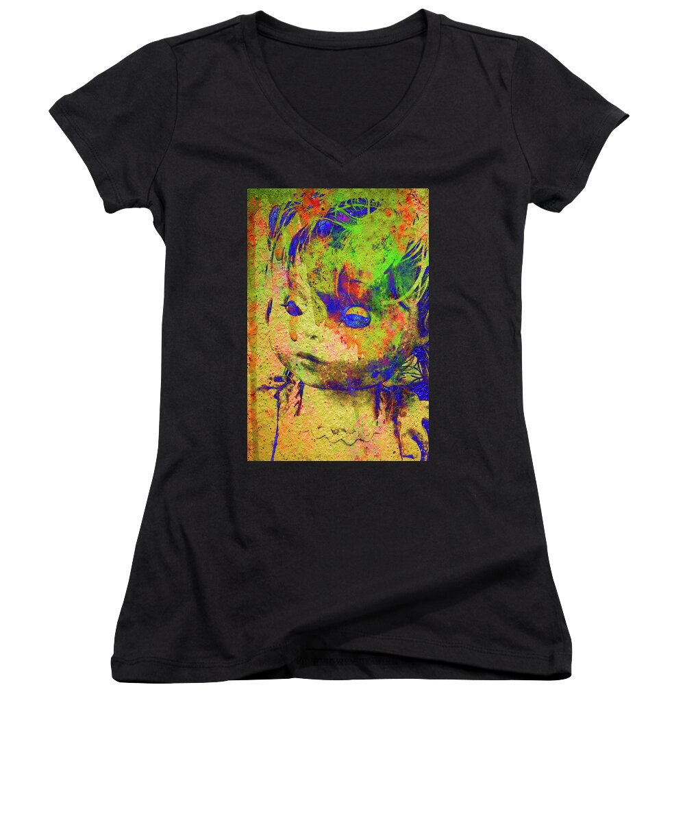 Babe Women's V-Neck featuring the photograph Doll Q1 by Char Szabo-Perricelli