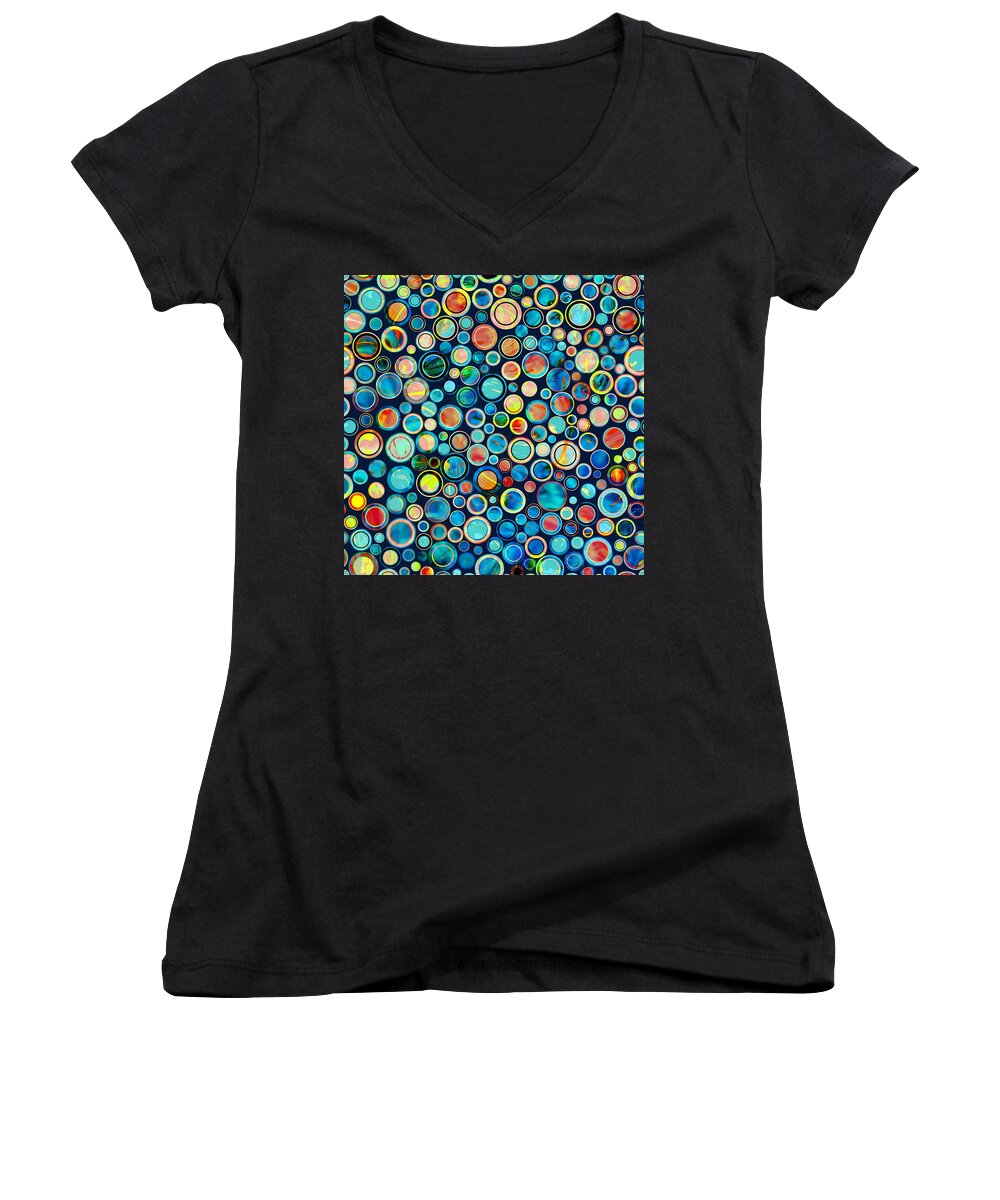 Graphic Design Women's V-Neck featuring the mixed media Dots on Painted Background by Klara Acel