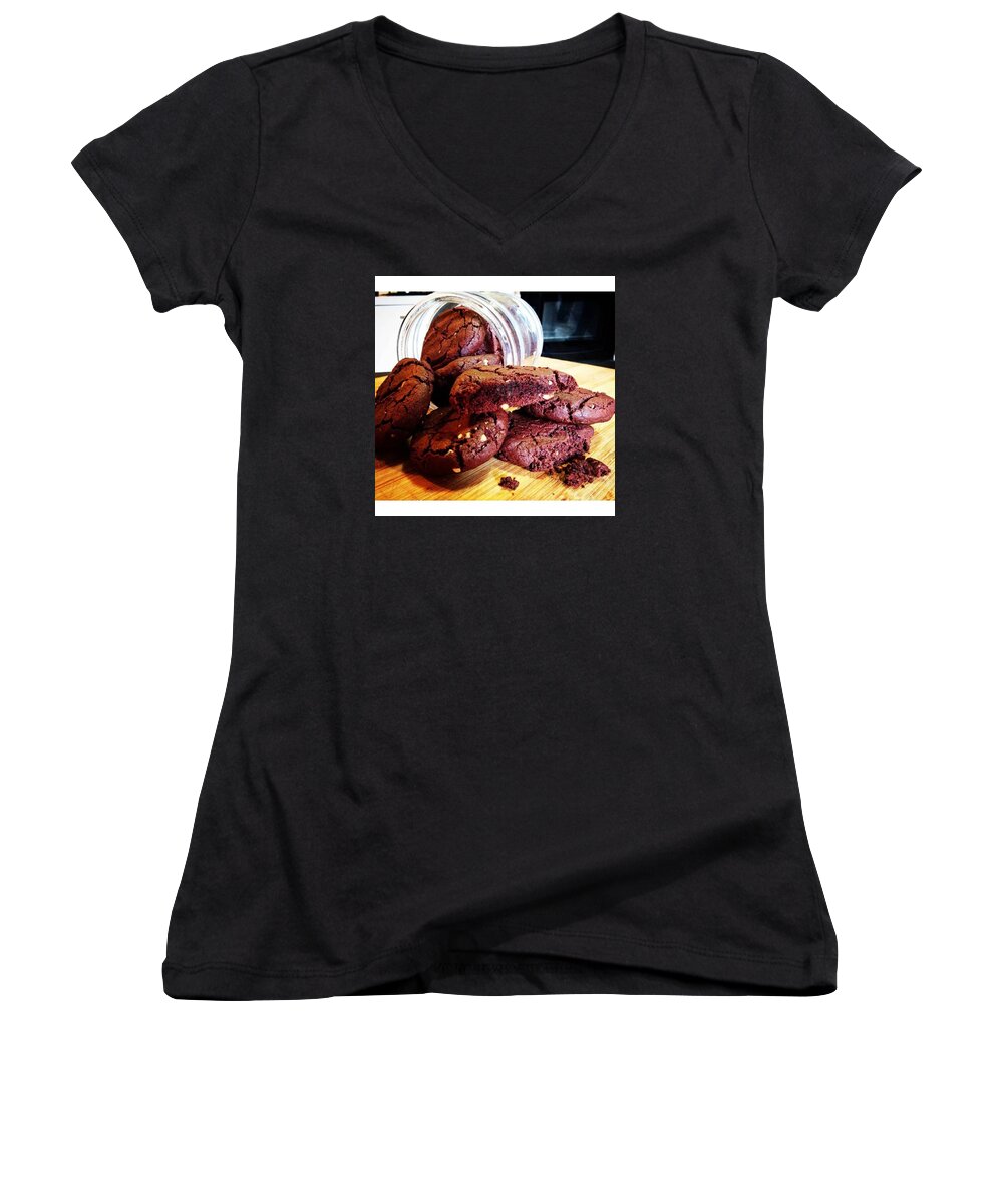 Food Women's V-Neck featuring the photograph Double Chocolate Chip Cookies. Follow by Alessia Golosipeccatifoodblog