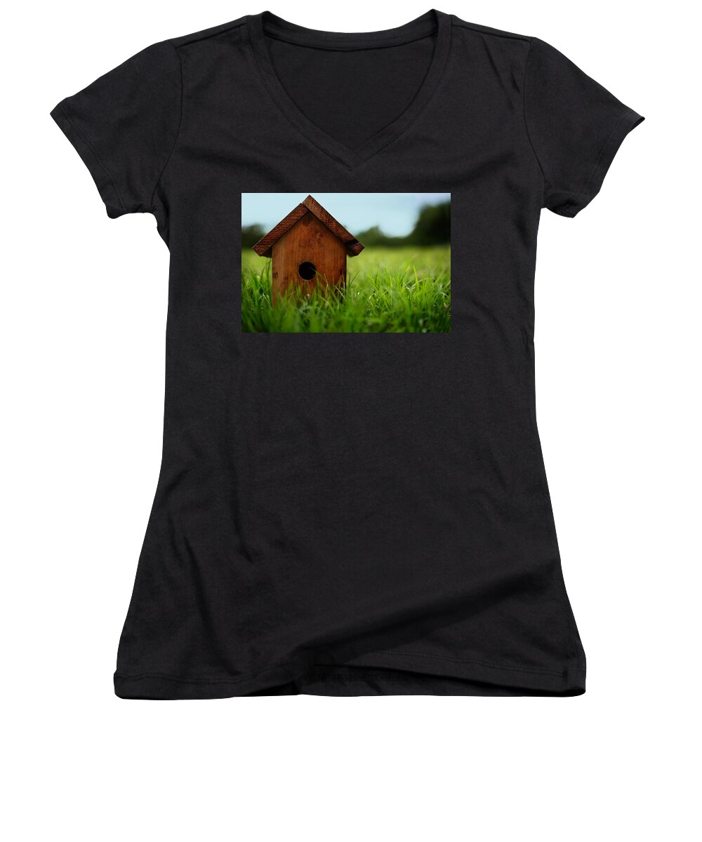 Birdhouse Women's V-Neck featuring the photograph Down To Earth by Laura Fasulo