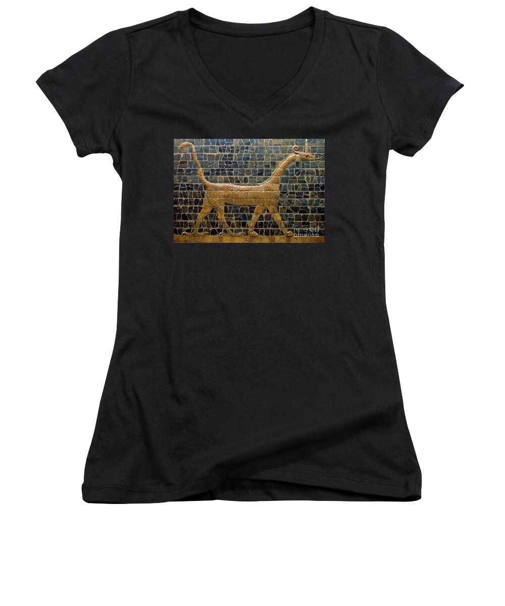 Dragon Women's V-Neck featuring the photograph Dragon of Marduk - On the Ishtar Gate by Anonymous
