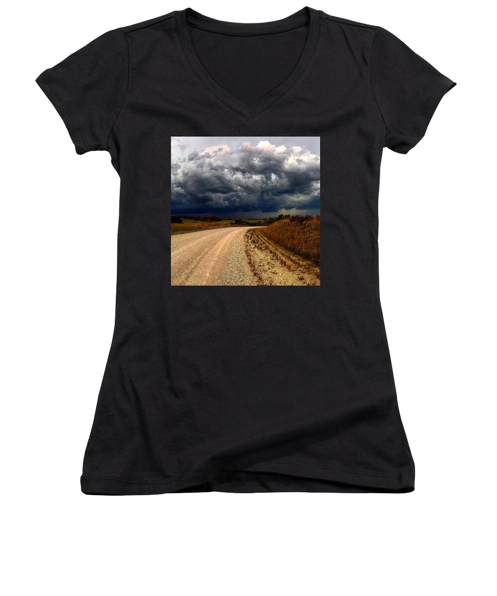 Wabaunsee Women's V-Neck featuring the digital art Dying Tornadic Supercell by Michael Oceanofwisdom Bidwell