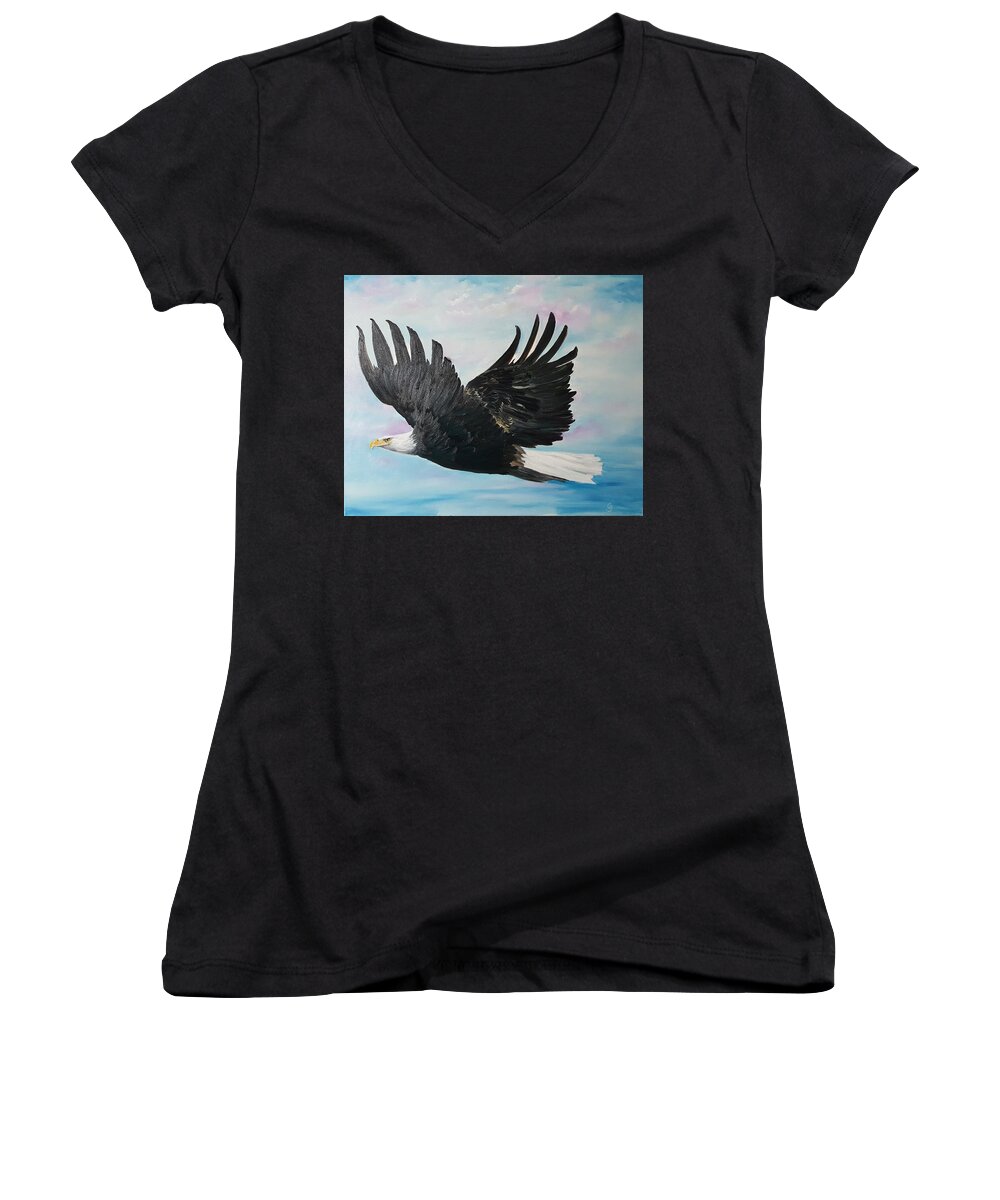 Eagle Women's V-Neck featuring the painting Eagle on a Mission   11 by Cheryl Nancy Ann Gordon