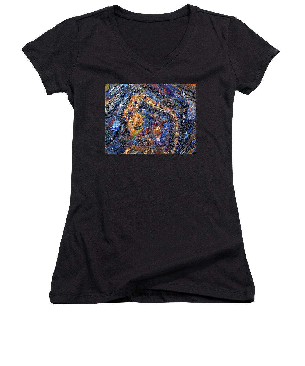 Acrylic Women's V-Neck featuring the painting Earth Gems #18W01 by Lori Sutherland