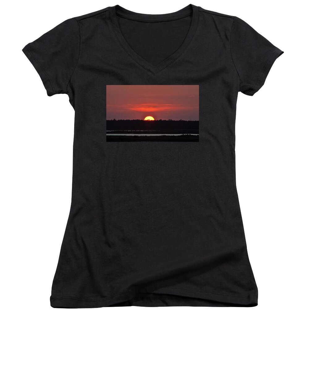 Sunset Women's V-Neck featuring the photograph Ease Into Night... by John Glass