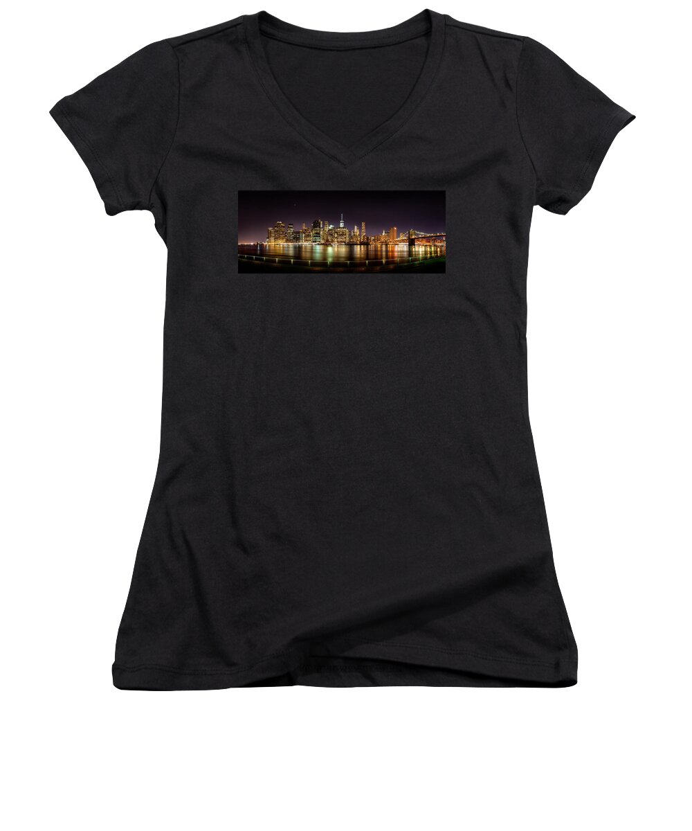 New York City Women's V-Neck featuring the photograph Electric City by Az Jackson