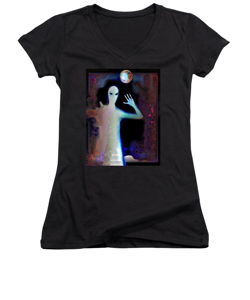 Alien Women's V-Neck featuring the digital art Elusive Other by Hartmut Jager