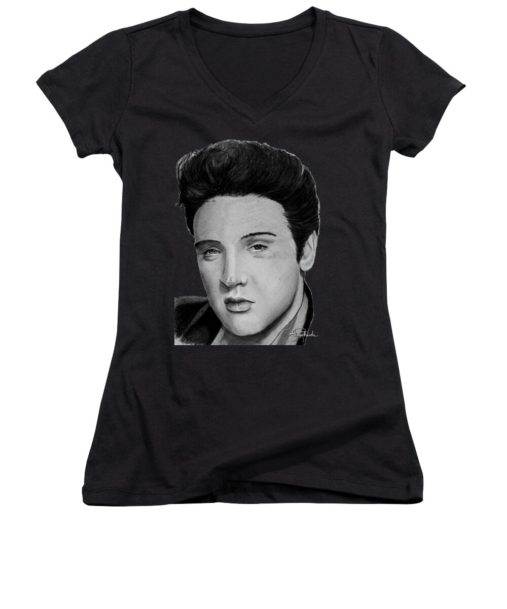 Elvis Women's V-Neck featuring the drawing Elvis A Presley by Bill Richards