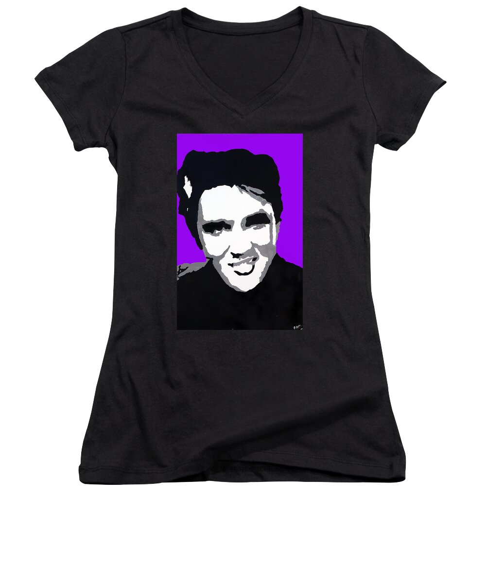 Elvis Women's V-Neck featuring the drawing Elvis don't live here anymore by Robert Margetts