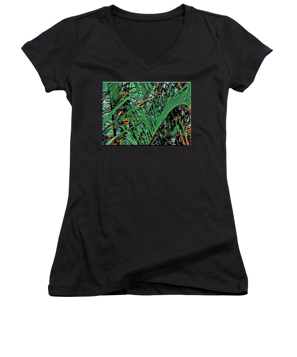 Palm Women's V-Neck featuring the digital art Emerald Palms by Mindy Newman