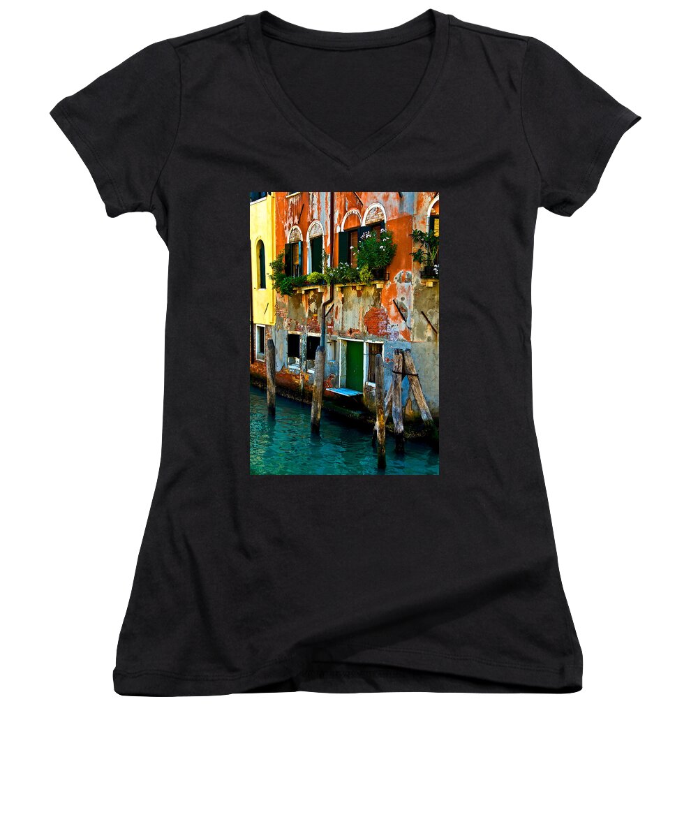 Venice Women's V-Neck featuring the photograph Empty Dock by Harry Spitz